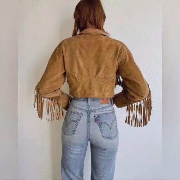 Vintage Brown Leather Jacket with Fringe Detail - Picture 5 of 13